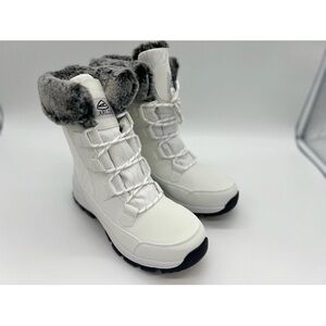 EARLDE Women’s Snow Boot With Waterproof Lace Up Mid-Calf White Boot Size 9